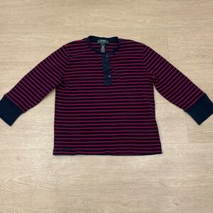 Vintage Ralph Lauren Striped Kniy Henley Pullover Sweater Navy & Red Stripes